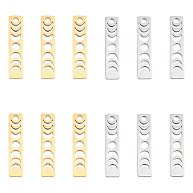 12 шт. 2 цвета 201 подвески из нержавеющей стали, прямоугольник с фазой луны