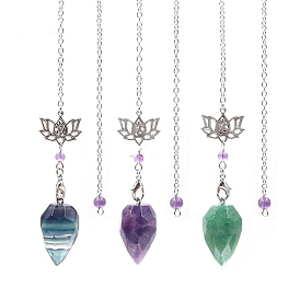 Gemstone Cone Radish Pointed Dowsing Pendulums, with Lotus Charms, for Dowsing and Divination