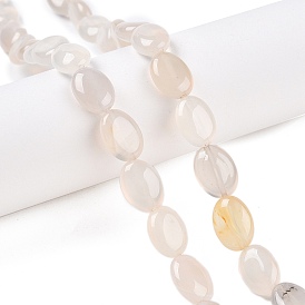 Natural White Agate Beads Strands, Flat Oval