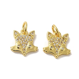 Rack Plating Brass Micro Pave Cubic Zirconia Pendants, with Jump Ring, Long-Lasting Plated, Lead Free & Cadmium Free, Fox Charm