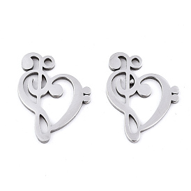 201 Stainless Steel Pendants, Laser Cut, Heart with Musical Note
