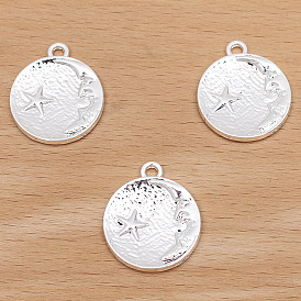 Alloy Pendant, Moon with Star, Flat Round