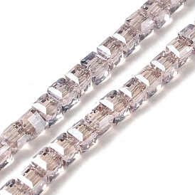 Transparent Glass Beads Strands, Faceted, Pearl Luster Plated, Square