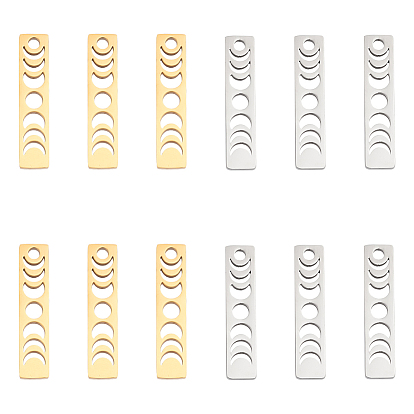 12 шт. 2 цвета 201 подвески из нержавеющей стали, прямоугольник с фазой луны