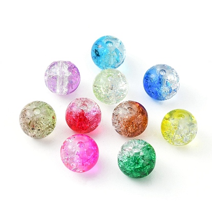 200Pcs 10 Colors Baking Painted Crackle Glass Bead Strands, Two Tone, Round
