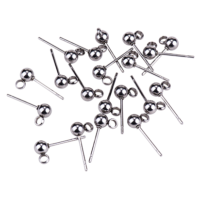 304 Stainless Steel Stud Earring Findings, with Loop