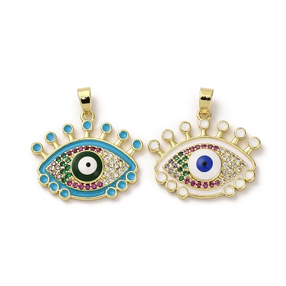 Латунные микро проложить кубического циркония подвески, без кадмия, без никеля и без свинца, с эмалью, Злые чары глаз, реальный 18 k позолоченный