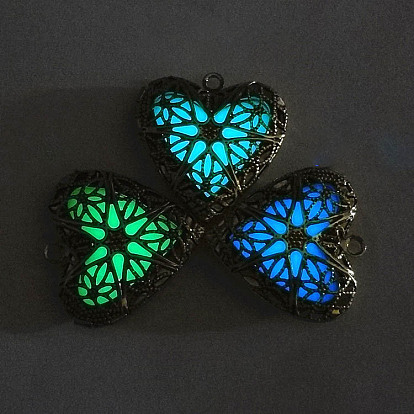 Glow in the Dark Luminous Alloy Hollow Pendant Necklaces, Heart
