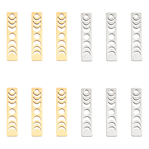 12 шт. 2 цвета 201 подвески из нержавеющей стали, прямоугольник с фазой луны