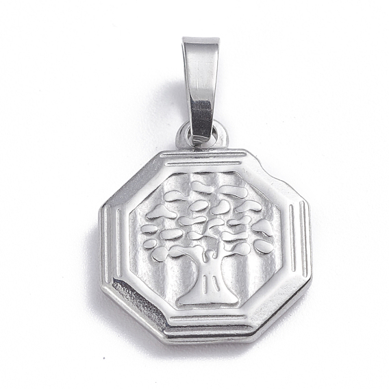 201 Stainless Steel Pendants, Octagon with Tree