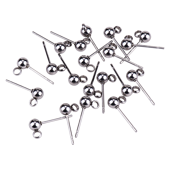 304 Stainless Steel Stud Earring Findings, with Loop