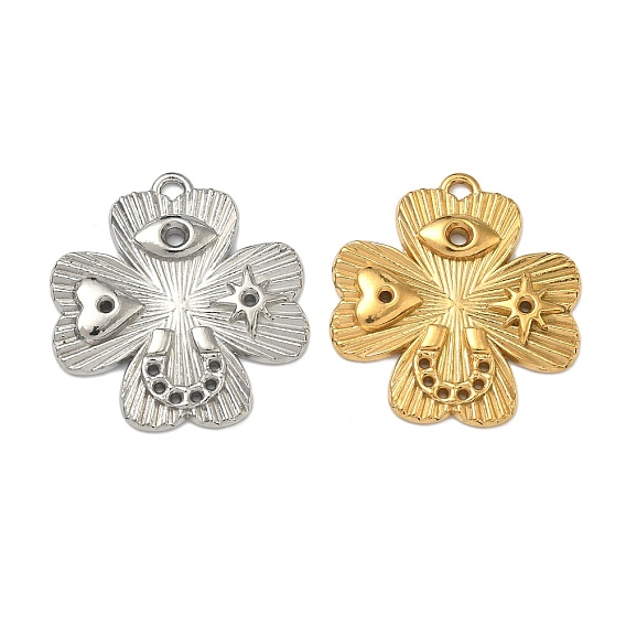 304 подвески из нержавеющей стали, подвеска в виде листа клевера с подвеской в виде звезды с сердечком вместо глаз