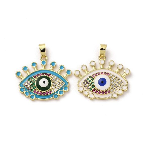 Латунные микро проложить кубического циркония подвески, без кадмия, без никеля и без свинца, с эмалью, Злые чары глаз, реальный 18 k позолоченный