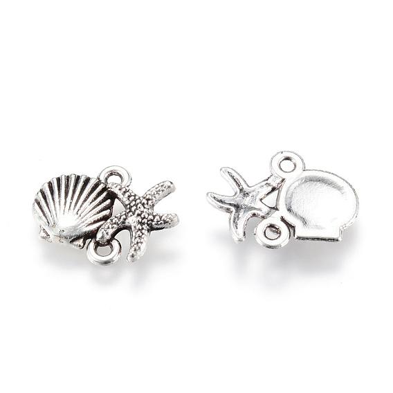 Eslabones / conectores de aleación de estilo tibetano, concha con estrellas de mar / estrellas de mar, sin plomo y cadmio