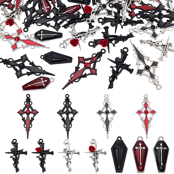 44 шт 11 стили подвески из сплава с эмалью на тему Хэллоуина, гроб с крестом