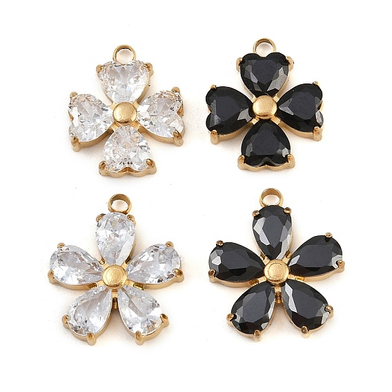 304 микро нержавеющей стали прокладывать Цирконом подвески, подвески-цветы/клевер, реальный 18 k позолоченный, ионное покрытие (ip)