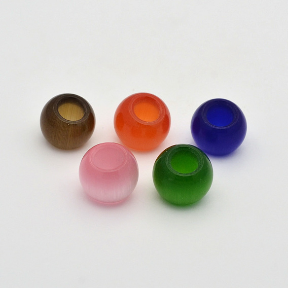 Rondelle Cat Eye Beads, Large Hole Beads, 14x12mm, Hole: 6mm