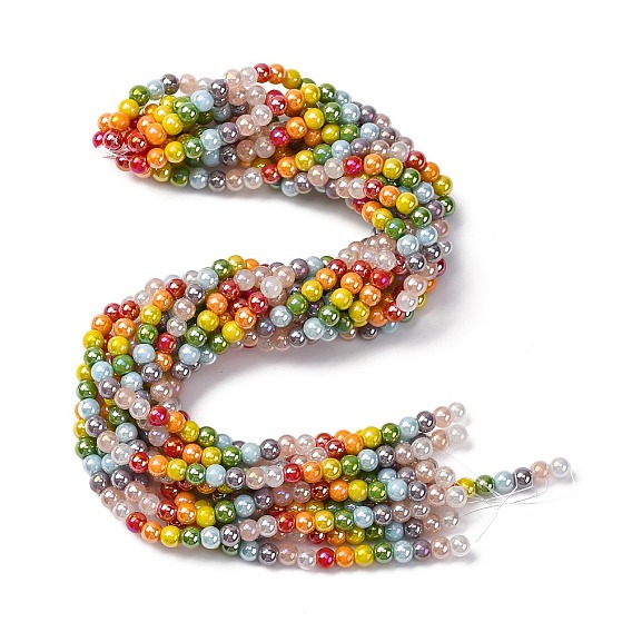 Нити стеклянных бусин с гальваническим покрытием и градиентным цветом, круглые