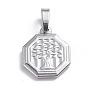 201 Stainless Steel Pendants, Octagon with Tree
