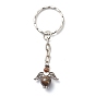 Natural Gemstone Beaded Angel Charm Keychain, with Iron Findings