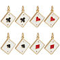 8 шт 4 стили латунные эмалевые подвески, с целью перехода в кольце, без кадмия и без свинца, долговечный, стойки покрытие, прелести игральных карт, реальный 18 k позолоченный
