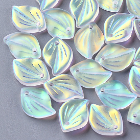 Electroplate Glass Pendants, AB Color Plated, Frosted, Leaf