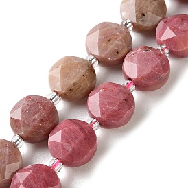 Природные родонит бисер нитей, граненый пятиугольный разрез, плоско-круглые, с бисером