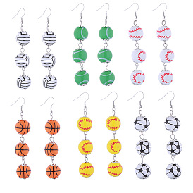 Серьги-подвески из сплава и дерева в спортивной тематике, платина