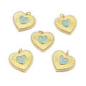 Brass Micro Pave Cubic Zirconia Pendants, with Jump Ring, Real 18K Gold Plated, Long-Lasting Plated, Lead Free & Cadmium Free & Nickel Free, Heart