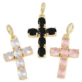 Rack Plating Brass Cubic Zirconia European Dangle Charms, Cross Large Hole Pendants, Real 18K Gold Plated, Long-Lasting Plated, Cadmium Free & Lead Free