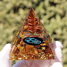 Orgonite Pyramid, Resin Ornaments with Natural Tiger Eye, for Home Office Desktop Decoration