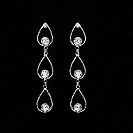 Sparkling Fashion Flower Drop Earrings with Waterdrop Shape and Full Rhinestone