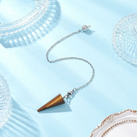 Подвеска-конус из натурального тигрового глаза, маятники для биолокации, с 304 кабельными цепочками из нержавеющей стали