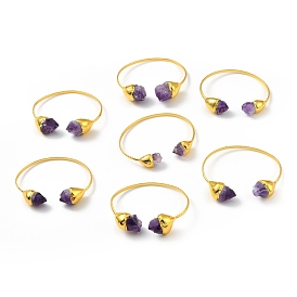 Bracelet manchette ouvert irrégulier améthyste naturelle, bijoux en laiton pour femmes