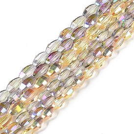 Electroplate Glass Beads Strands, Half Plated, Faceted, Oval