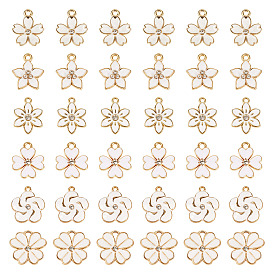 48 шт 6 стили подвески из сплава эмали, со стразами, золотой свет, цветок