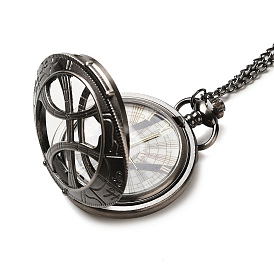 Alloy Glass Pendant Pocket Necklace, Electronic Watches, with Iron Chains and Lobster Claw Clasps, Flat Round