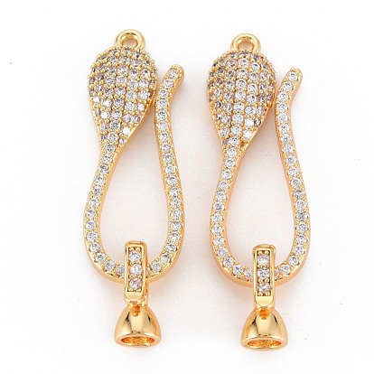 Brass Micro Pave Clear Cubic Zirconia Fold Over Clasps, Nickel Free, Snake