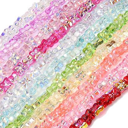 Transparent Glass Beads Strands, Clover, AB Color Plated, Half Plated