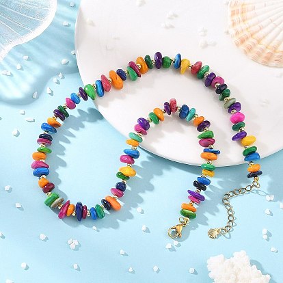 Dyed Natural Freshwater Shell Chip & Brass Beaded Necklaces, Golden
