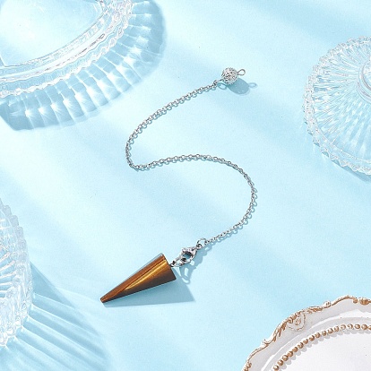 Подвеска-конус из натурального тигрового глаза, маятники для биолокации, с 304 кабельными цепочками из нержавеющей стали