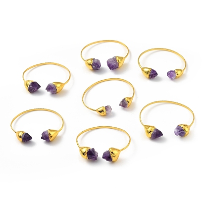 Bracelet manchette ouvert irrégulier améthyste naturelle, bijoux en laiton pour femmes