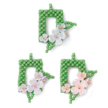 Прямоугольник из бисера с цветочными подвесками, подвески из смолы и бисера