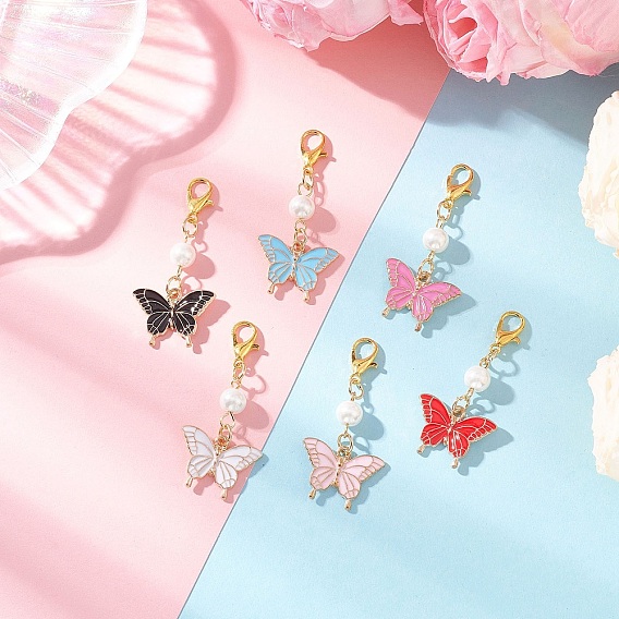 Подвески из сплава эмали украшения, с цинковым сплавом застежками омаров коготь, бабочка
