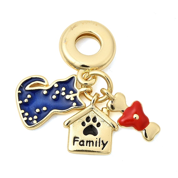 Латунные подвески в виде европейских шармов с синей и красной эмалью, Подвески в форме собачьей будки и кости, без кадмия и без свинца, долговечный, стойки покрытие