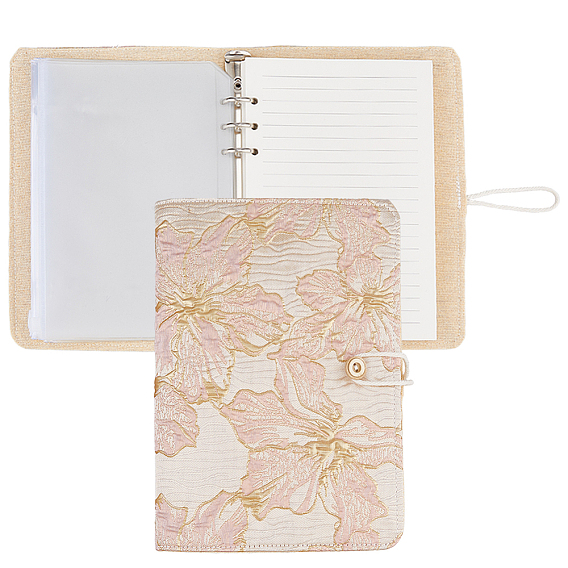 Cloth Loose-leaf Planner Notebook, Binder Cover with 180 Pages Lined Paper & 10Pcs Plastic Binder Bags