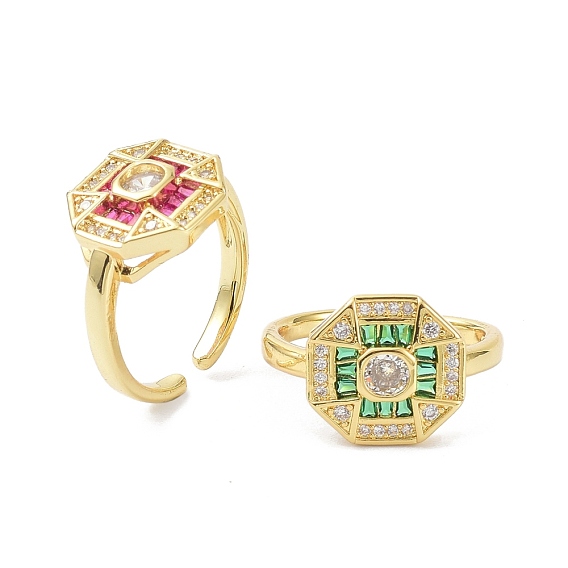 Восьмиугольное кольцо-манжета из настоящего 18k с золотым покрытием для женских украшений, открытые кольца из латуни, микропаве, кубический цирконий