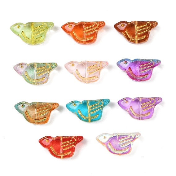 Гальванопокрытие и стеклянные бусины с золотым металлическим плетением, птица