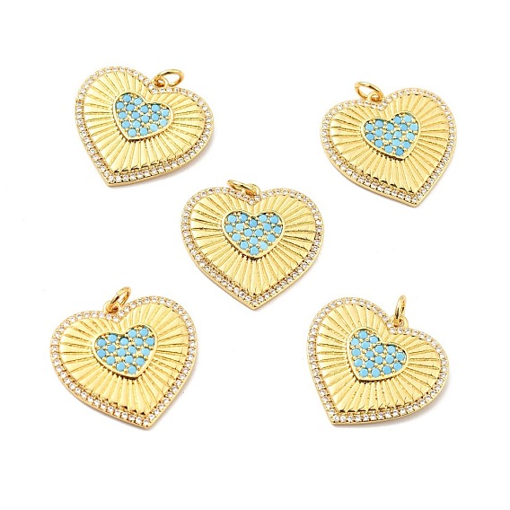 Brass Micro Pave Cubic Zirconia Pendants, with Jump Ring, Real 18K Gold Plated, Long-Lasting Plated, Lead Free & Cadmium Free & Nickel Free, Heart