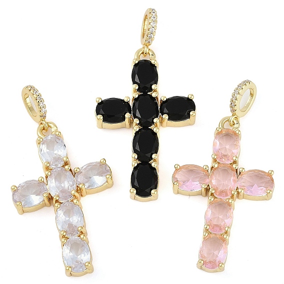 Покрытие стойки латунь кубический цирконий европейские подвески с подвесками, крестовые подвески с большим отверстием, реальный 18 k позолоченный, долговечный, без кадмия и без свинца